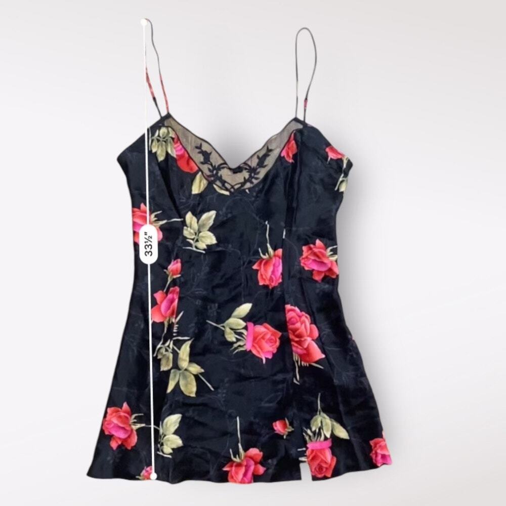 Victorias Secret Vintage Silk Floral Lace‎ Slip Mini Dress Size Large Black 90s - Picture 3 of 9